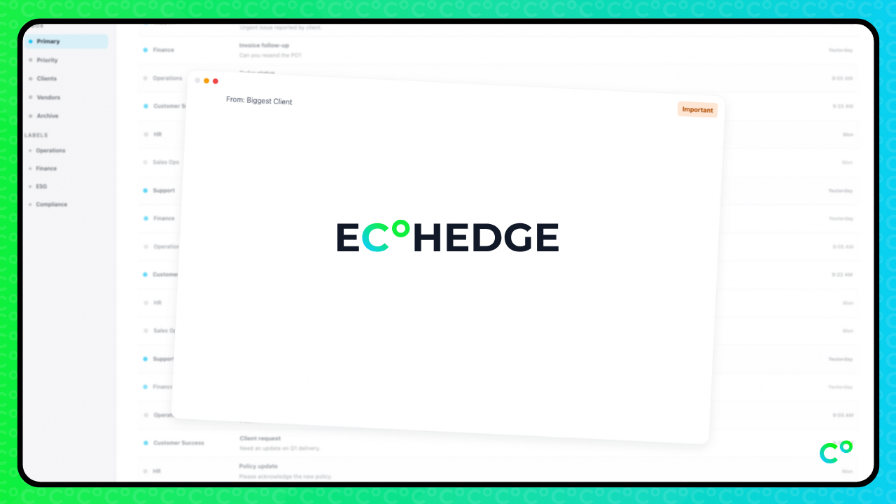EcoHedge carbon accounting demo preview - see how businesses measure and reduce their carbon footprint